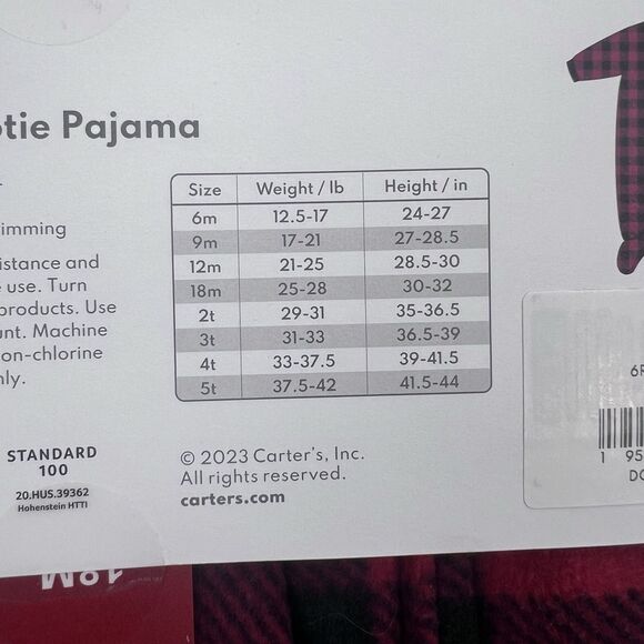 Carter's 18 Month One-Piece Fleece Footie Pajamas Zipper Red Plaid Bear PJ’s NWT - Picture 6 of 8